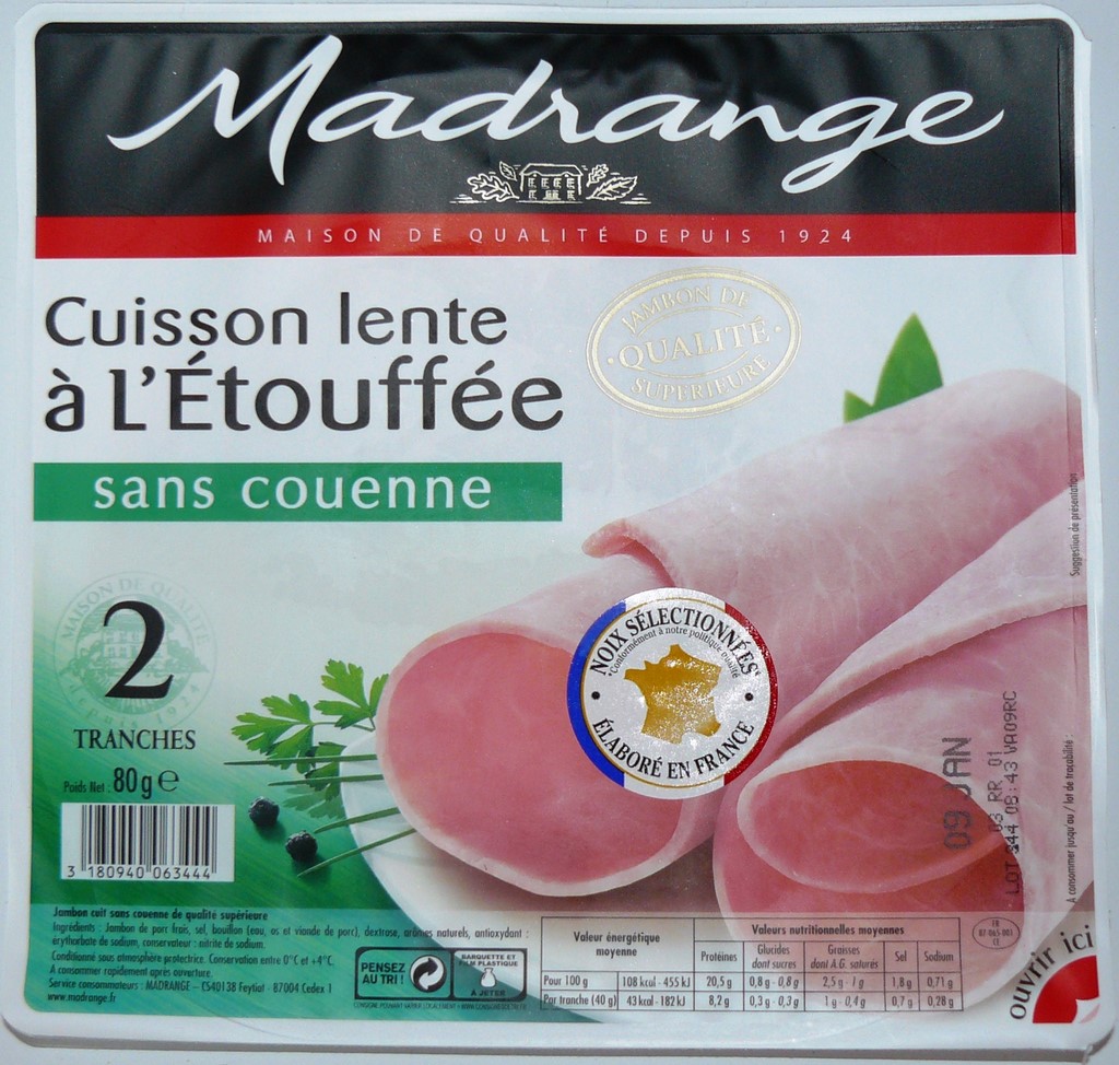 2 TRANCHES DE JAMBON SANS COUENNE