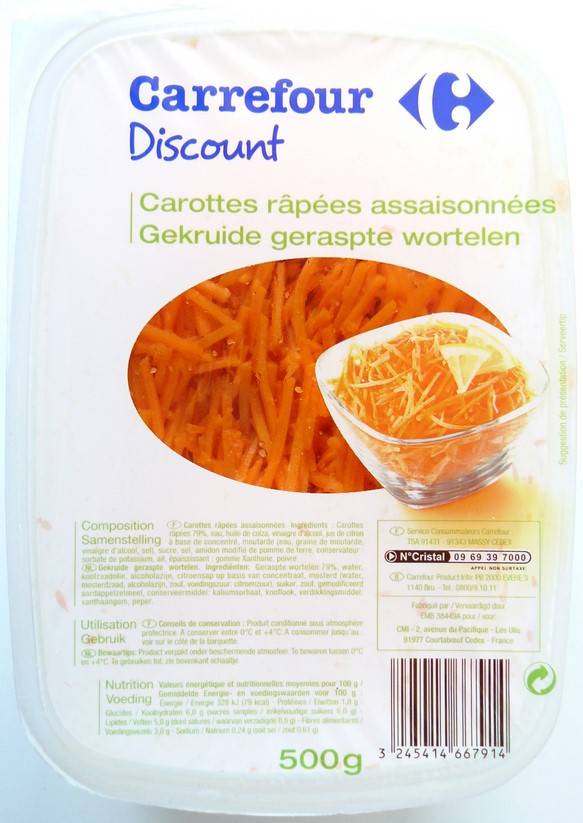 CAROTTES RÂPÉES ASSAISONNÉES DISCOUNT 500g