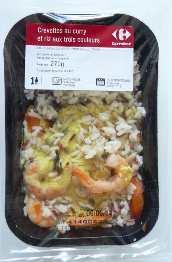 CREVETTES AU CURY ET RIZ AU TROIS COULEURS