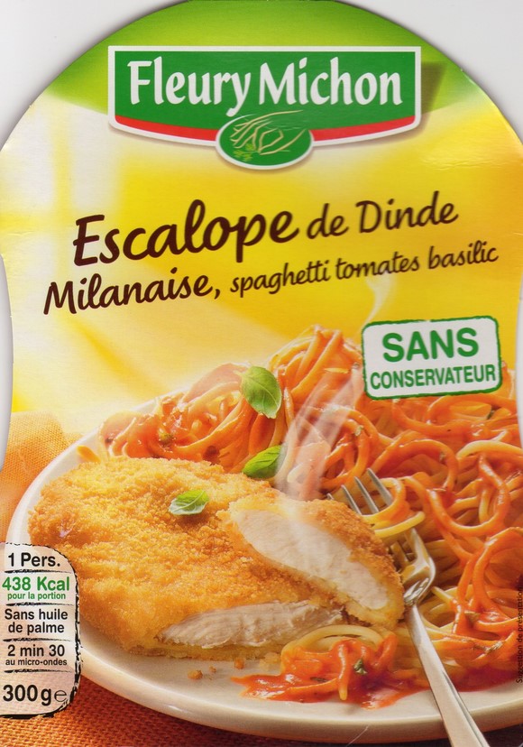 ESCALOPE DE DINDE MILANAIRE, SPAGHETTI TOMATES BASILIC