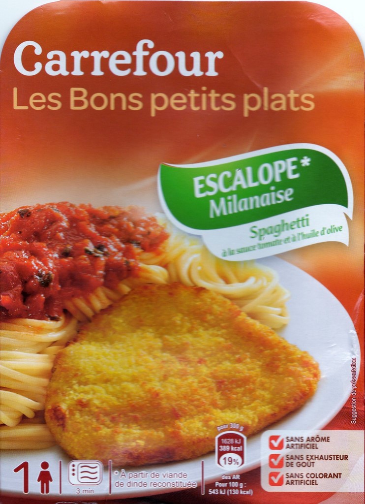 ESCALOPE MILANAISE SPAGHETTI À LA SAUCE TOMATE ET À L'HUILE D'OLIVE