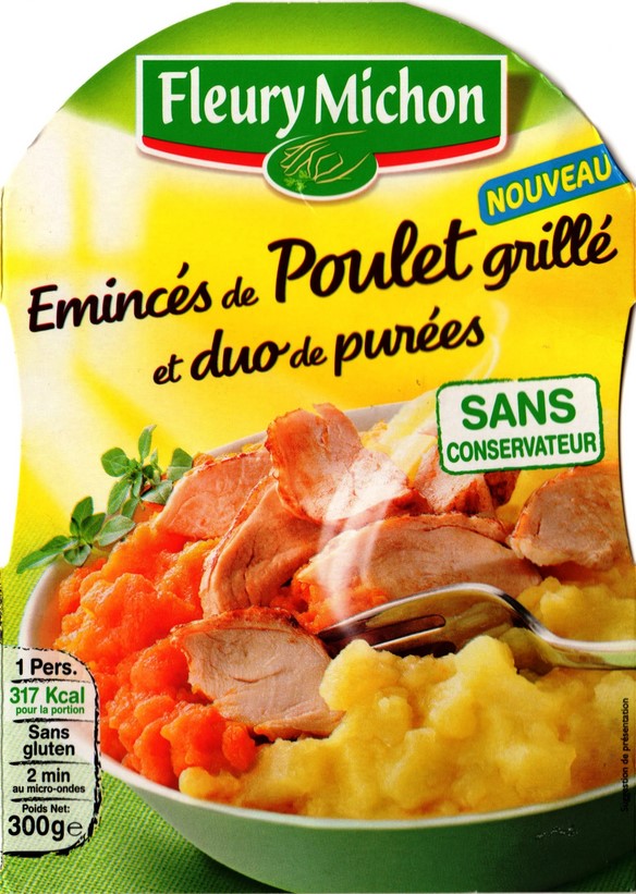 ÉMINCÉS DE POULET GRILLÉ ET DUO DE PURÉES