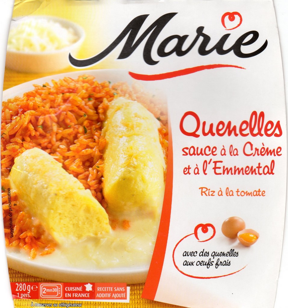 QUENELLES SAUCE À LA CRÈME ET À L'EMMENTAL, RIZ À LA TOMATE