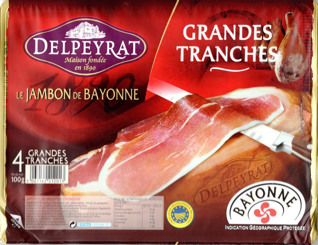 GRANDES TRANCHES DE JAMBON DE BAYONNE (x4) 100g