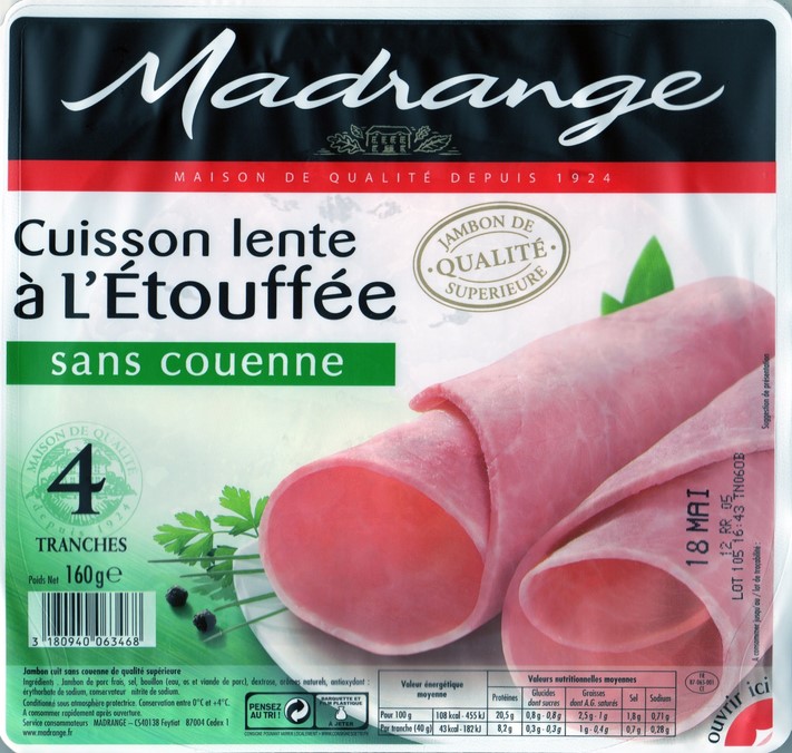 4 TRANCHES DE JAMBON SANS COUENNE
