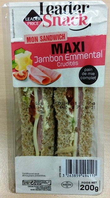 MAXI JAMBON EMMENTAL CRUDITÉS 200g