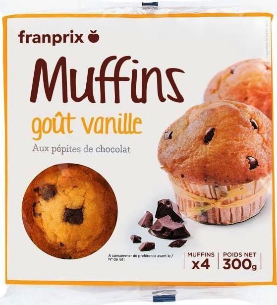 MUFFINS GOÛT VANILLE AUX PÉPITES DE CHOCOLAT (x4) 300g