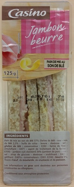 PAIN DE MIE AU SON DE BLÉ JAMBON BEURRE 125g