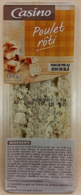 PAIN DE MIE AU SON DE BLÉ POULET RÔTI 140g