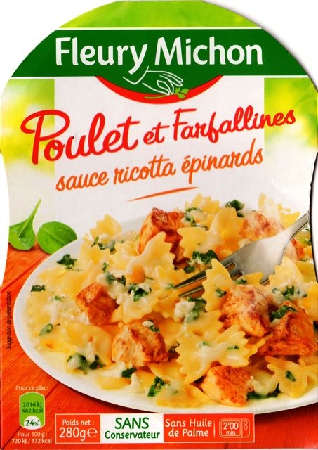 POULET ET FARFALLINES SAUCE RICOTTA ÉPINARDS 280g