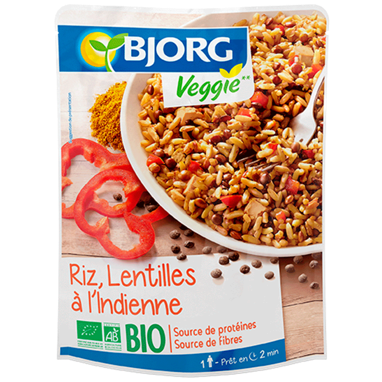 RIZ, LENTILLES À L'INDIENNE BIO 220g