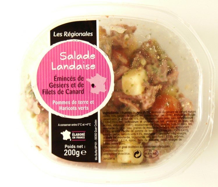 SALADE LANDAISE ÉMINCÉS DE GÉSIER ET DE FILETS DE CANARD, POMME DE TERRE ET HARICOTS VERTS