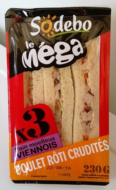 SANDWICH PAIN MOELLEUX VIENNOIS POULET RÔTI CRUDITÉS (X3) 230g