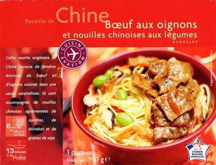 BŒUF AUX OIGNONS ET NOUILLES CHINOISES AUX LÉGUMES SURGELÉS 350g