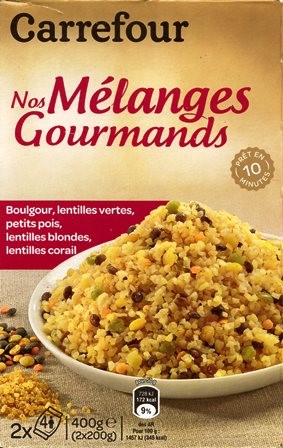 BOULGOUR, LENTILLES (VERTES, BLONDES, CORAIL), PETITS POIS (x2) 400g