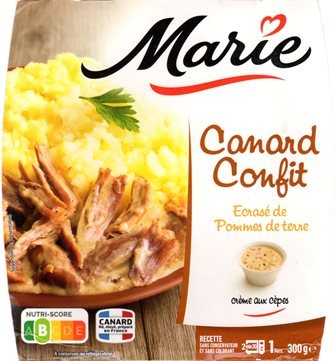 CANARD CONFIT ÉCRASÉ DE POMMES DE TERRE AVEC UNE CRÈME AUX CÈPES