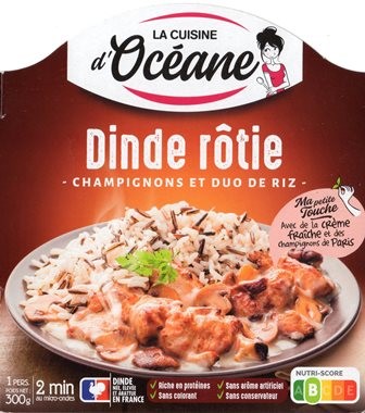 DINDE RÔTIE – CHAMPIGNONS ET DUO DE RIZ 300g