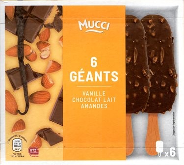 GÉANTS VANILLE CHOCOLAT AU LAIT AMANDES (x6) 513g