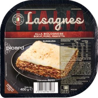 LASAGNES À LA BOLOGNAISE SURGELÉES 400g