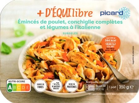 ÉMINCÉS DE POULET, CONCHIGLIE ET LÉGUMES 350g