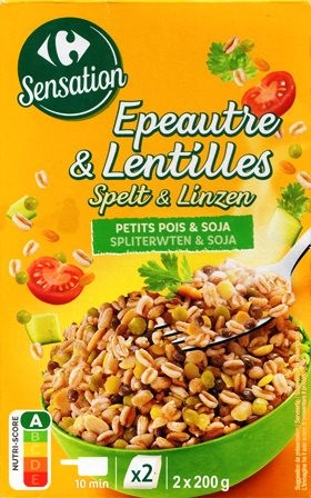ÉPEAUTRE, PETITS POIS, 3 LENTILLES (vertes, blondes, corail), SOJA (x2) 400g