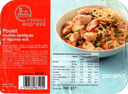 POULET, NOUILLES ASIATIQUES ET LÉGUMES WOK 300g