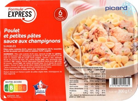 POULET ET PETITES PÂTES SAUCE AUX CHAMPIGNONS 300g