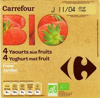 YAOURTS AUX FRUITS BIO FRAISE (x4) 500g